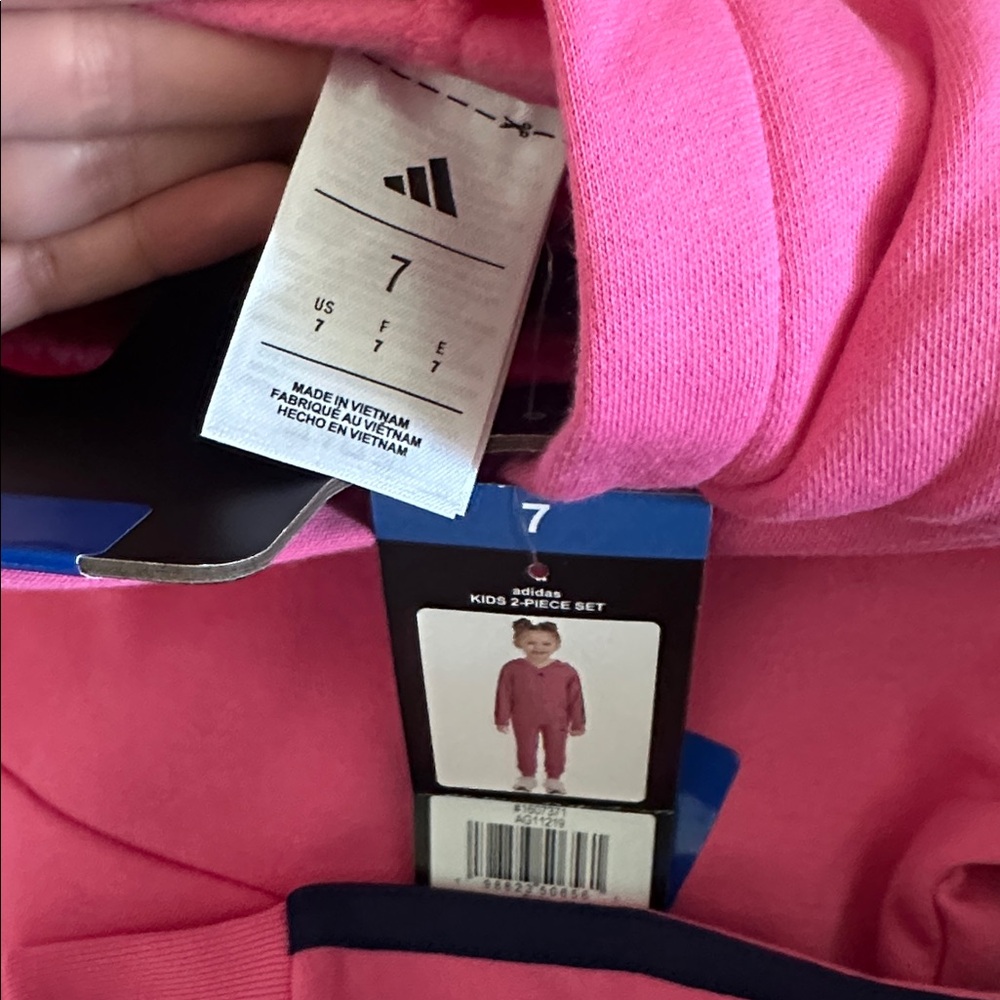 NWT adidas Kids Pink Hoodie and Jogger Set with Navy Stripes Size 7yo - Picture 2 of 4